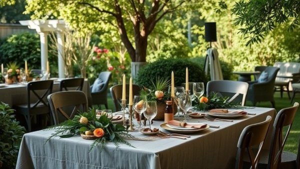 Elegant Mother’s Day brunch table in a garden setting.