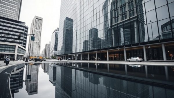 Brookfield Place entrance reflecting urban skyline.