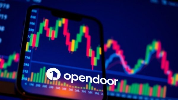 Opendoor strategy with financial graph backdrop, highlighting dynamic turnaround elements.