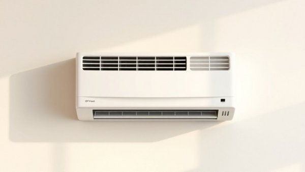 Modern air conditioner off on pastel wall. Reduce AC usage.