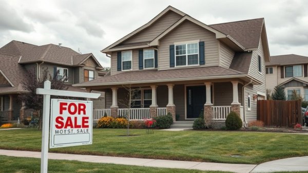 Stuck real estate market depicted with a house and 'For Sale' sign.