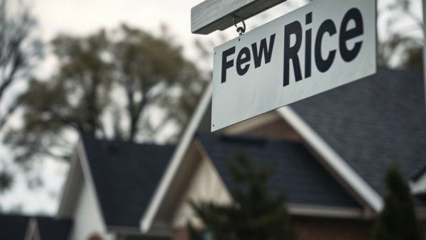 House price reduction sign indicating market drop, overcast.