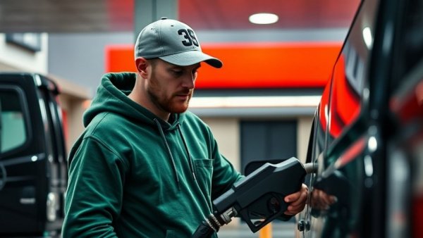 Man fueling truck at gas station, focusing on gas tax implications.