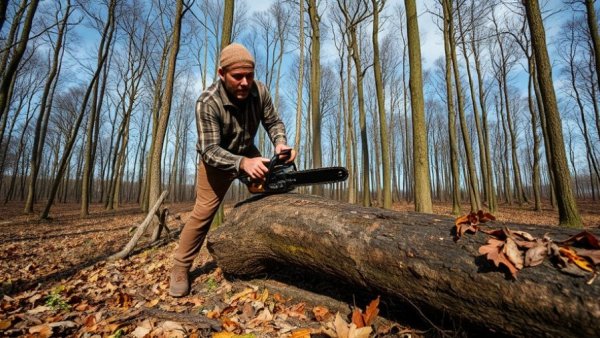 Man using pocket chainsaw in forest, best pocket chainsaws 2026.