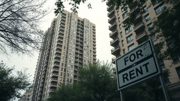 Urban apartment with 'For Rent' sign indicating falling rents for millennials.