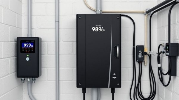 Sleek home battery backup system in utility area.