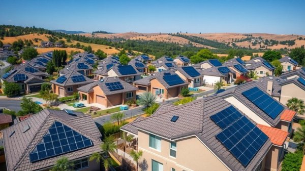 Cost-efficient home area with solar panels in modern suburb.
