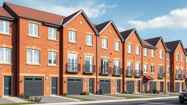 New construction townhomes in Decatur GA, elegant brick design with garages.