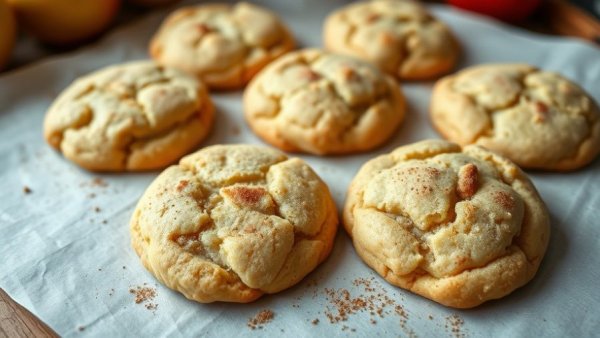 Vegan apple pie cookies with apple filling on baking sheet.