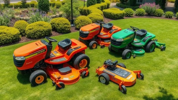 Zero turn vs lawn tractor comparison on a green lawn.
