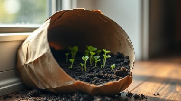 Seed Snail Gardening Method with sprouts in cardboard tube.