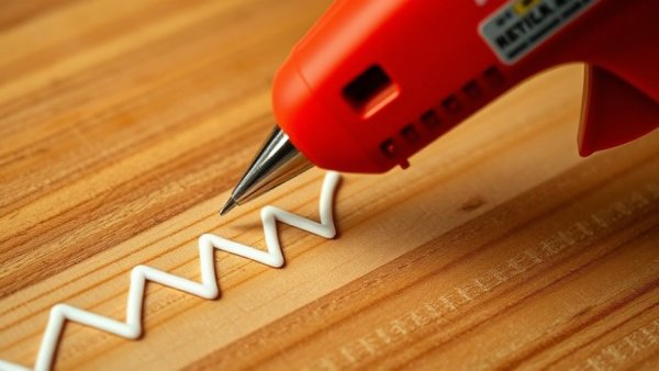 Using a glue gun for crafting and home DIY on wood.