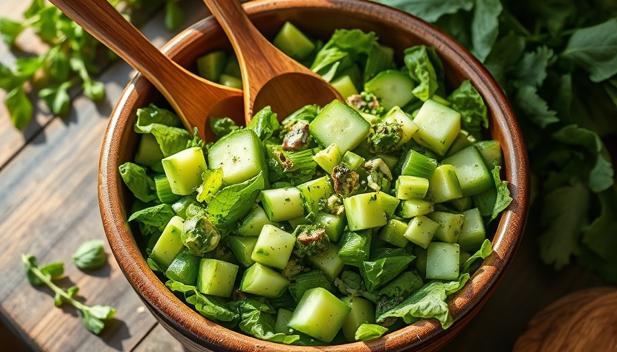 Fresh Green Goddess Salad with cucumbers and lettuce in a bowl.