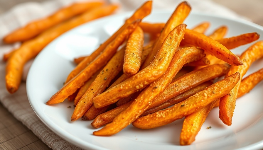 Golden crispy baked carrot fries on a white plate.