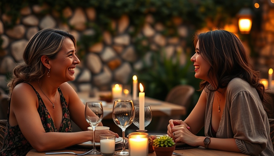 Women having a conversation at a candlelit dinner.