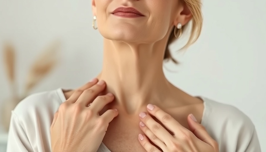 Mature woman touching neck, focusing on best treatments for chest wrinkles.