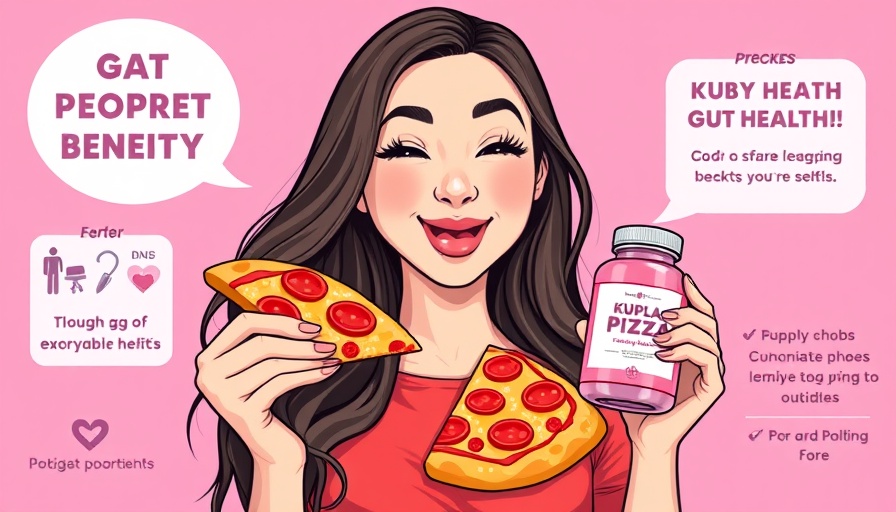 Best Morning Routine for Digestion: Happy woman with pizza and supplement.