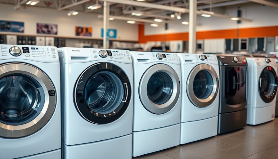 Top-loading washing machines display in appliance store