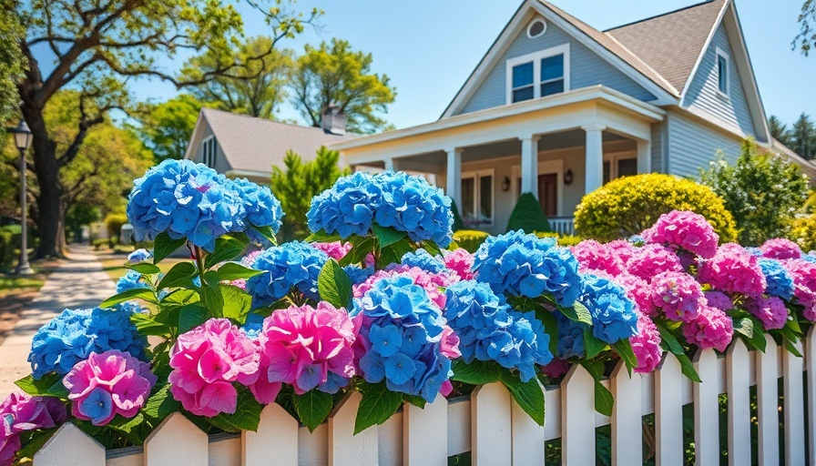 Vibrant hydrangeas in front of house on a sunny day, learn when to prune.