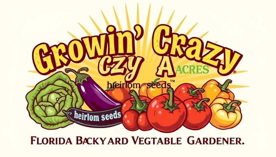 Vintage farm logo with vegetables, Growin' Crazy Acres, heirloom seeds.