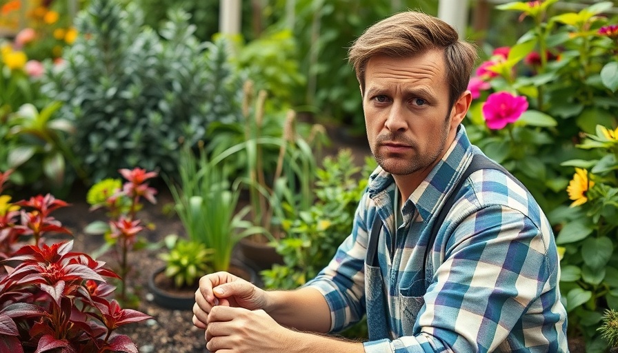 Confused new gardener planting incorrectly in a vibrant garden.