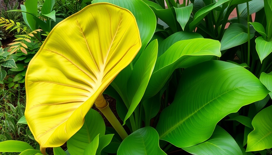 Thriving elephant ear plant in a garden setting.