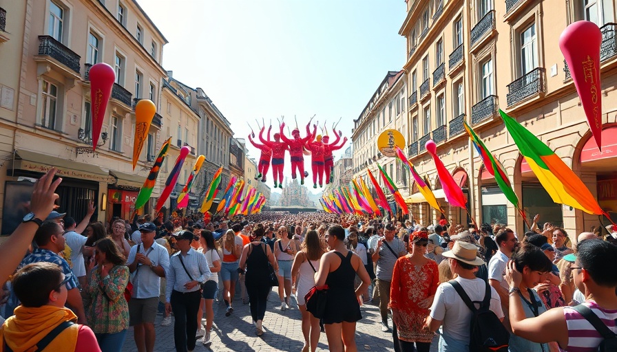 Festival with giant figures embraced by a lively crowd, symbolizing cultural humility.