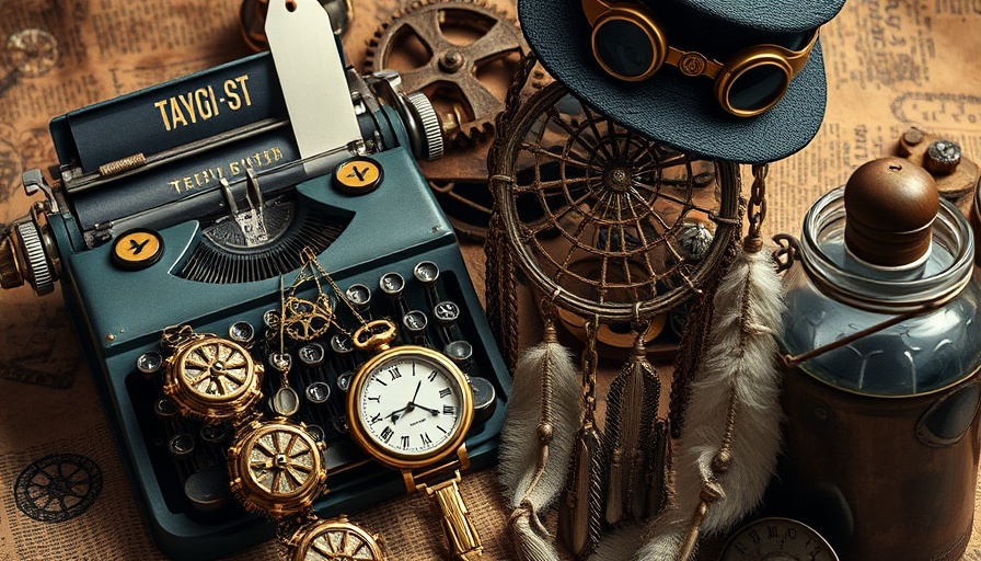Handmade DIY steampunk crafts including gears and vintage items.
