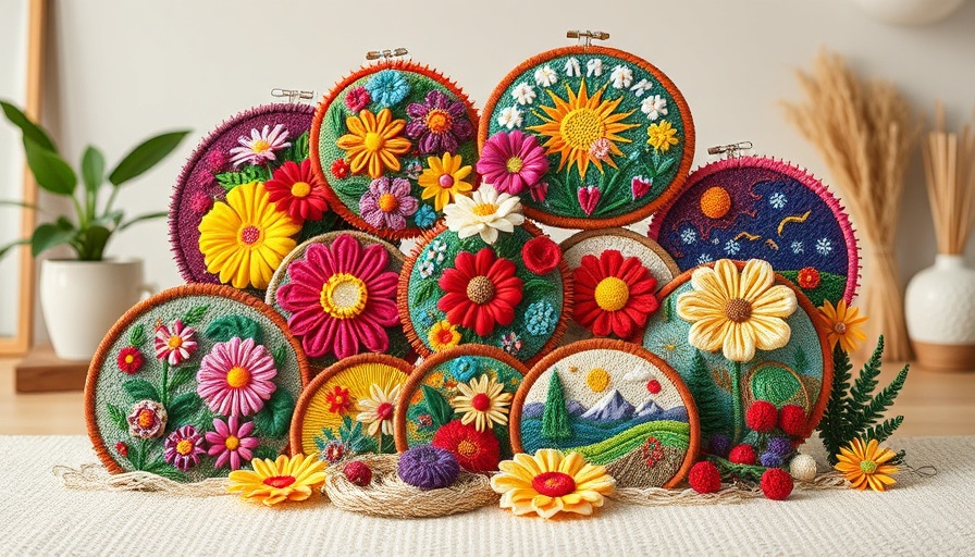 Vibrant DIY punch needle kits showcasing colorful patterns.
