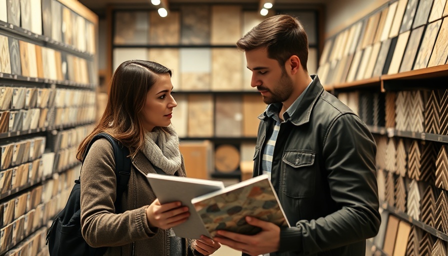Couple choosing tiles for kitchen renovations for big families.
