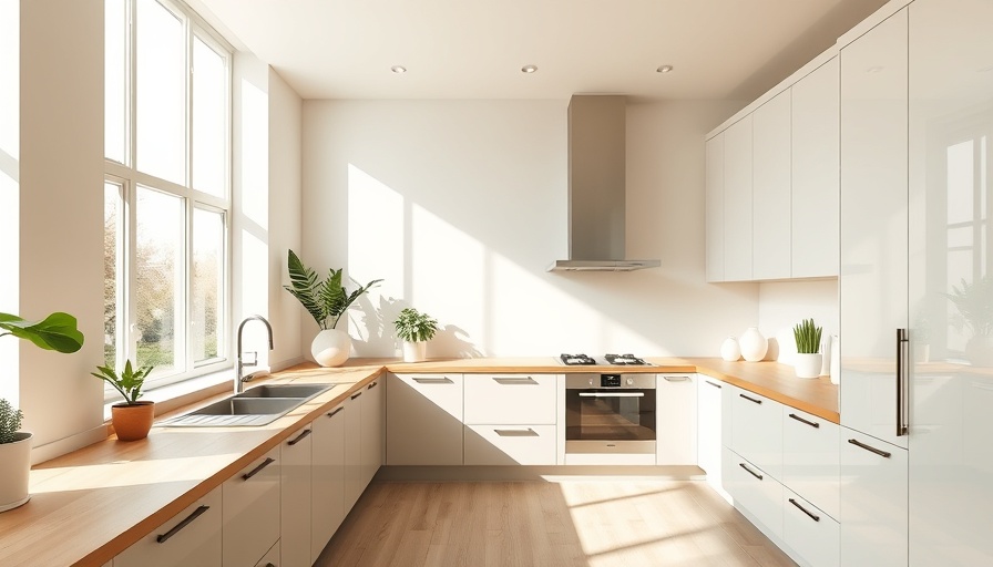 Modern kitchen with custom cabinets and ample natural light.
