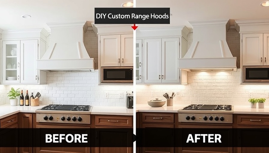DIY custom range hood transformation before and after in modern kitchen.
