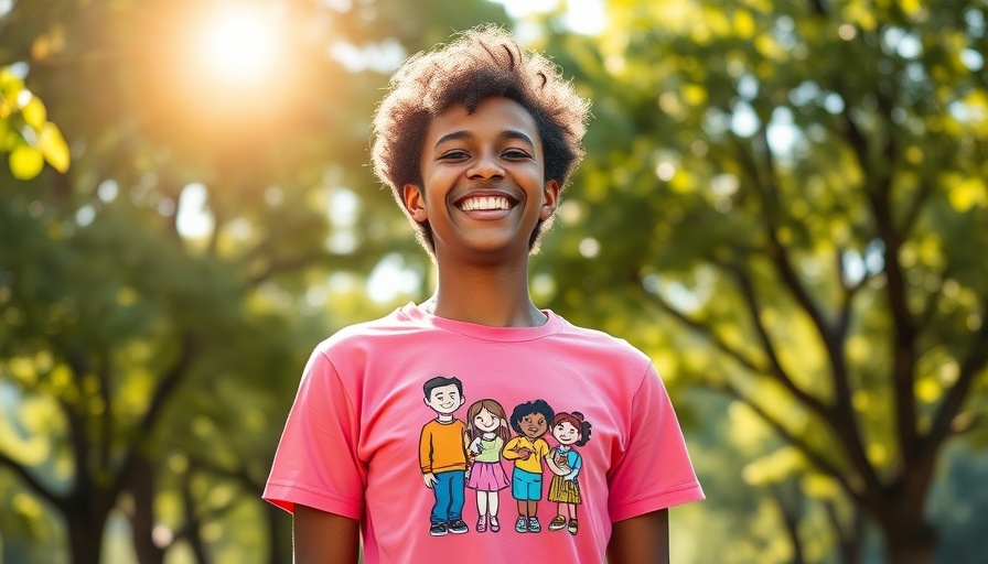 Colorful screen printed shirt for family reunion under sunlight.