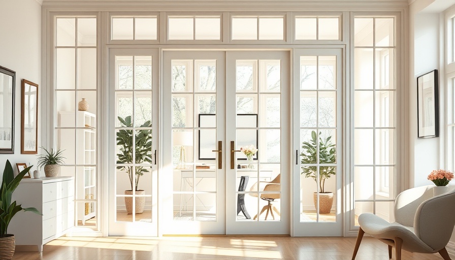 Bright interior doors enhancing a cozy home office space.