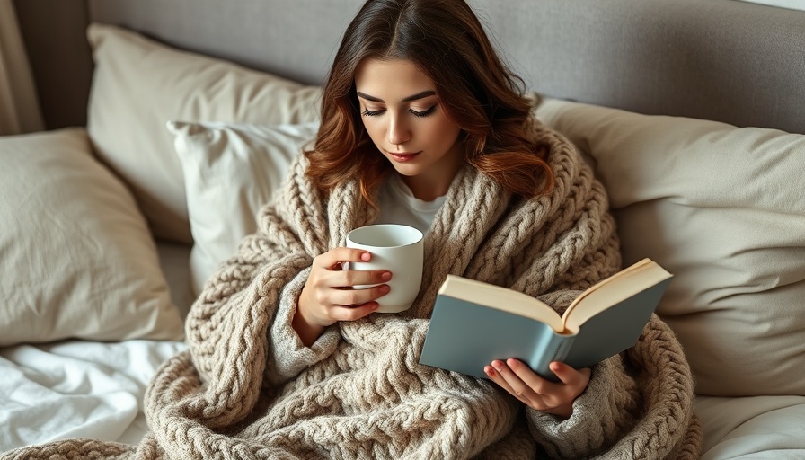 Create a Cozy Home with Texture and Tone: woman reading in knit blanket.