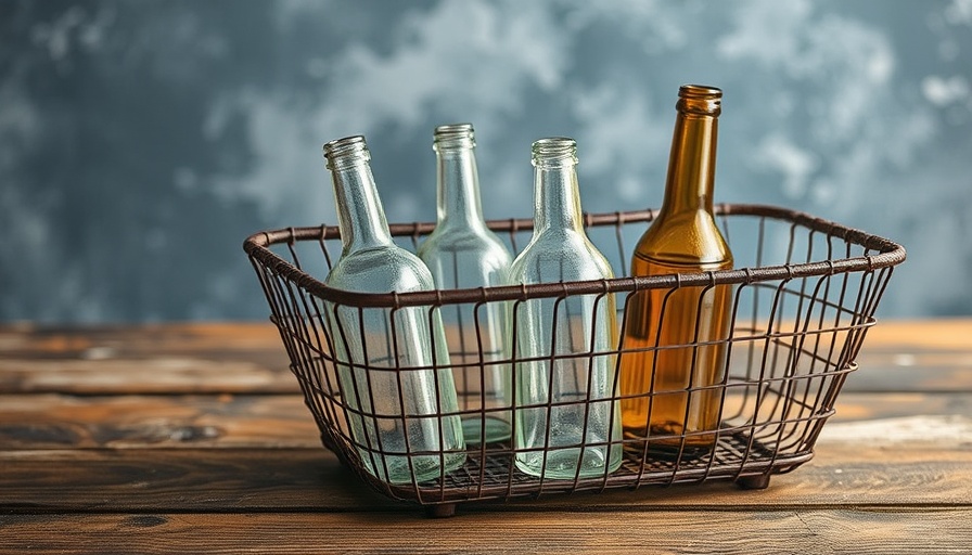Rustic basket with vintage bottles for mid summer decorating ideas