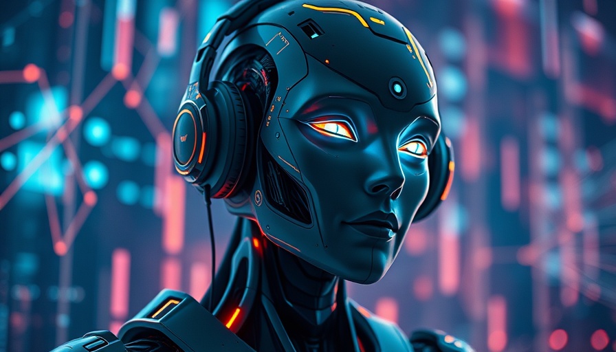 Futuristic AI humanoid listening with headphones, representing AI-powered social listening.