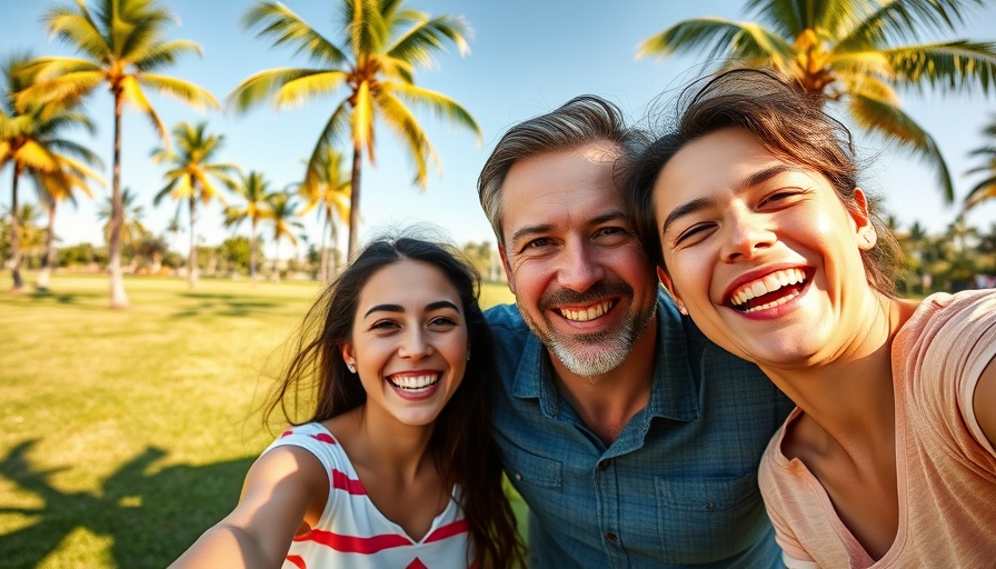 Happy family in park taking selfie for social media prompts