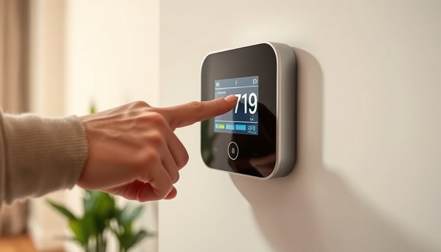 Close-up of hand adjusting thermostat in modern home for heat wave