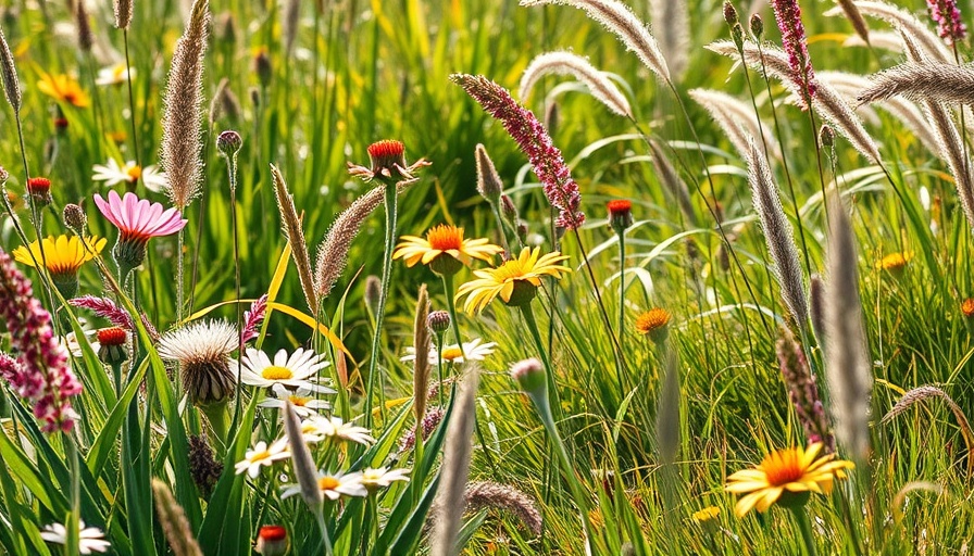 Conservation landscaping with lush native plants and wildflowers.