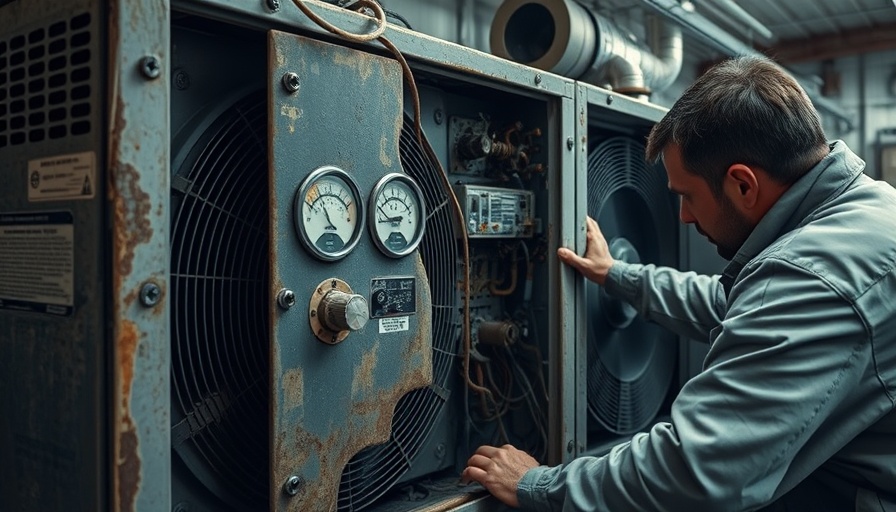 Technician inspecting HVAC unit for issues, detailed setup.