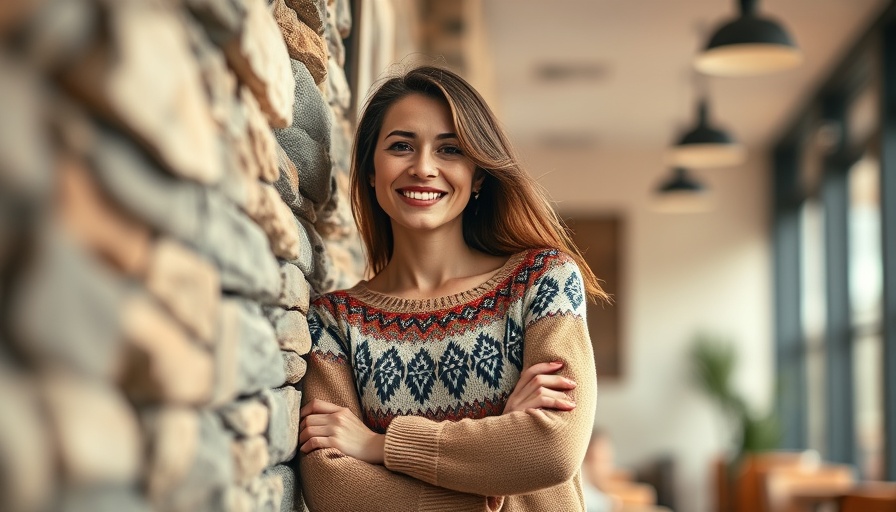 Maria Caivano mentorship in real estate: Woman in cozy sweater smiling in professional setting.