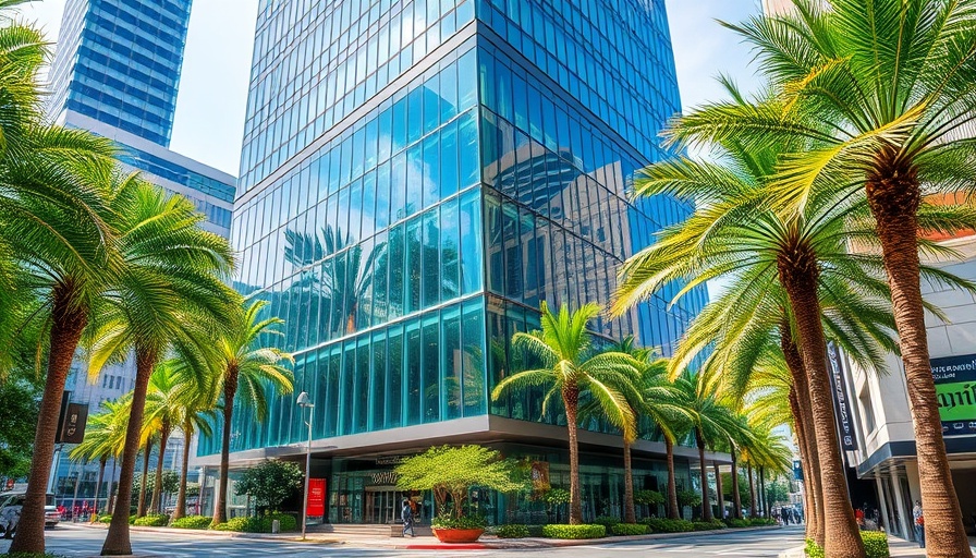 Modern commercial real estate in Boca Raton with glass facade.
