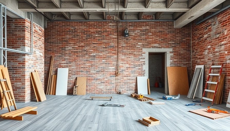 Renovation scene with exposed brick and modern interior, slashed renovation costs visible.