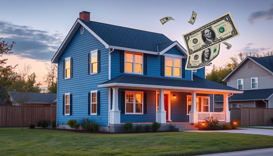 Stylized suburban house with overlay of dollar bills, symbolizing mortgage rates stability.