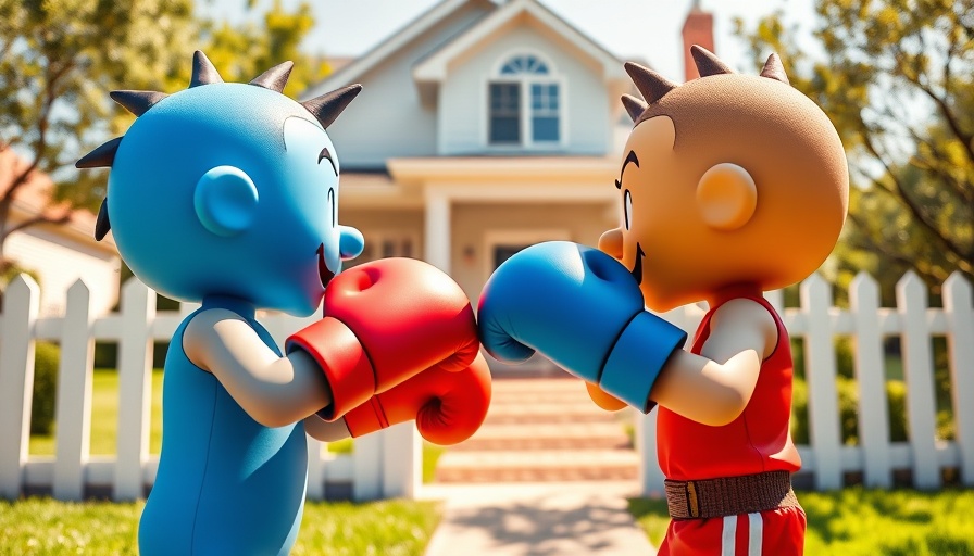 Real estate industry infighting depicted with cartoon figures boxing.