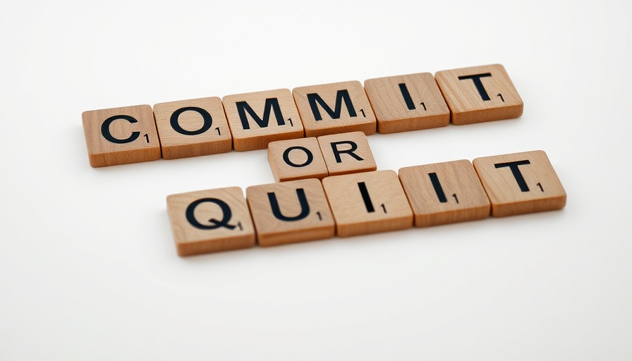 Commit or Quit wooden tiles emphasizing discipline in DIY projects.
