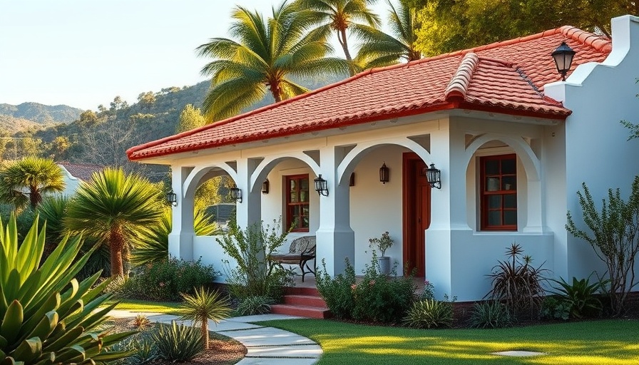 1925 Spanish bungalow in Sandy Bay with red-tiled roof and scenic backdrop.