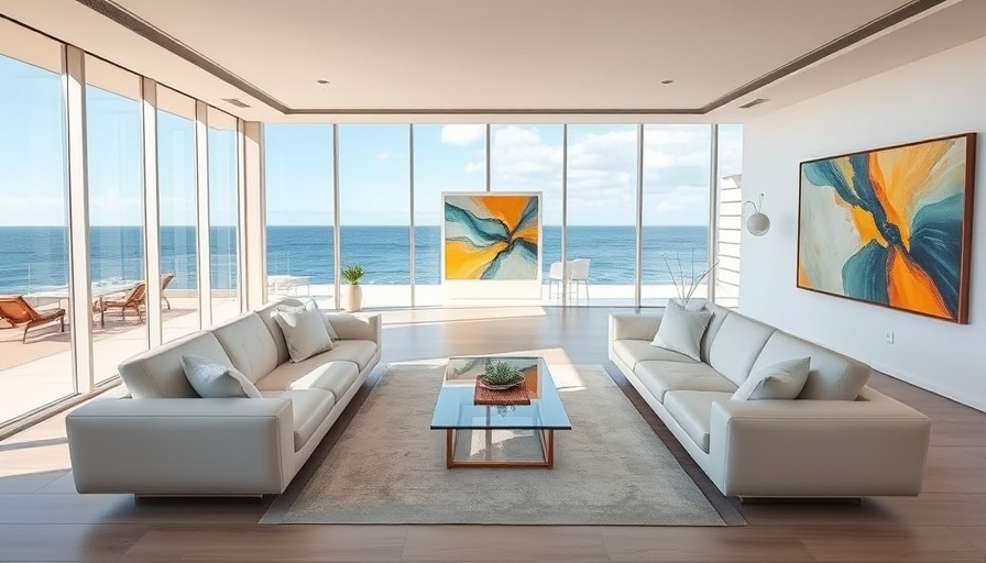 Modern living room with ocean view showcasing real estate market trends