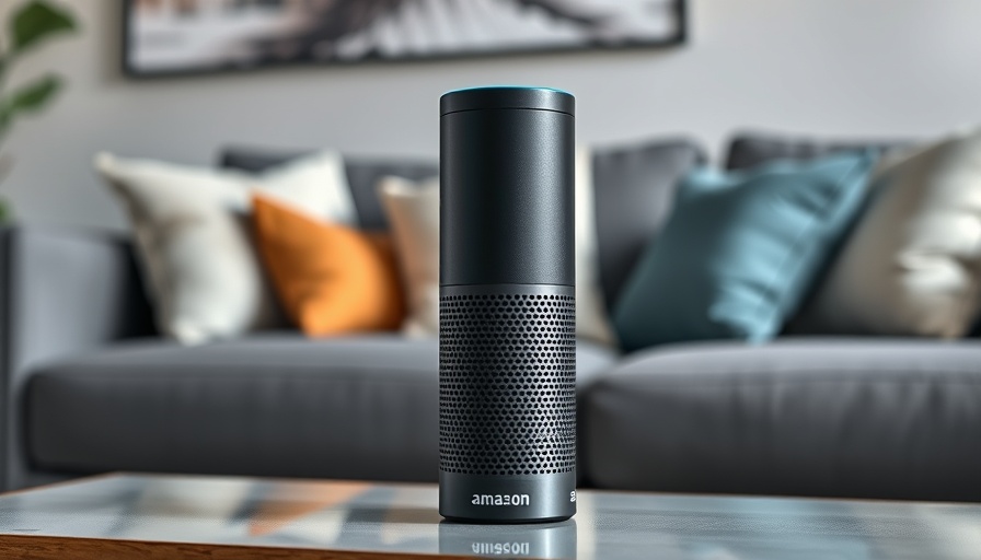 Amazon Alexa device in a cozy living room setting.